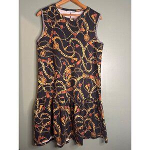 ZARA Women’s M Black Gold Chain Print Peplum Dress Y2K Glam Luxe Party old money